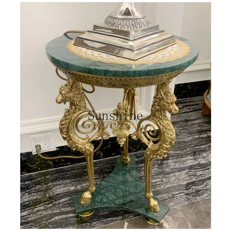 

All copper black and white root marble heavy industry carving casual flower table