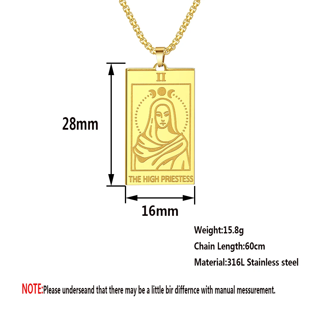 Kinitial The High Priestess Pendant Necklace Men Women Stainless Steel Jewelry Tarot Card Necklace