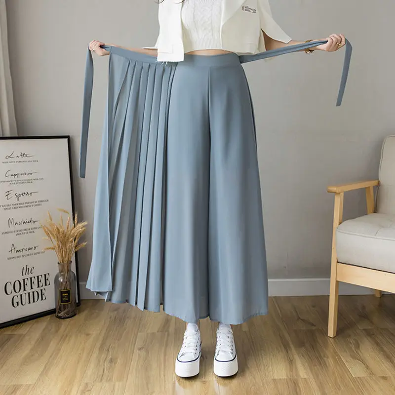 

6XL Woman Split Maxi Skort 2025 - Plus Size Wide Leg Palazzo Pants Split Maxi Sculpting Skirt Adjustable Ties Modest Fluid Drape