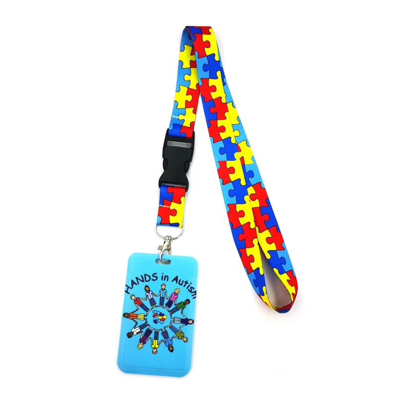 Autism pattern Blue Keychain Lanyards Id Badge Holder ID Card Pass Gym Mobile Phone Badge Holder Key Strap Webbings Ribbons Gift