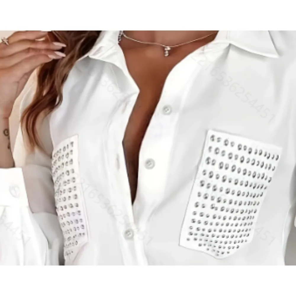 Plus Size Women’s Solid Color With Pockets And Lapels Shirt