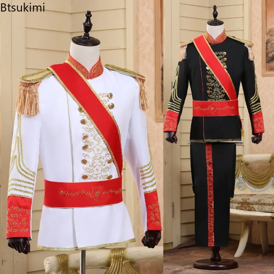 

2025 European Grand Marshal Palace Army Dress Suits Fashion Vintage Wedding Uniform Sets Male Stage Drum and Honor Guard Outfits
