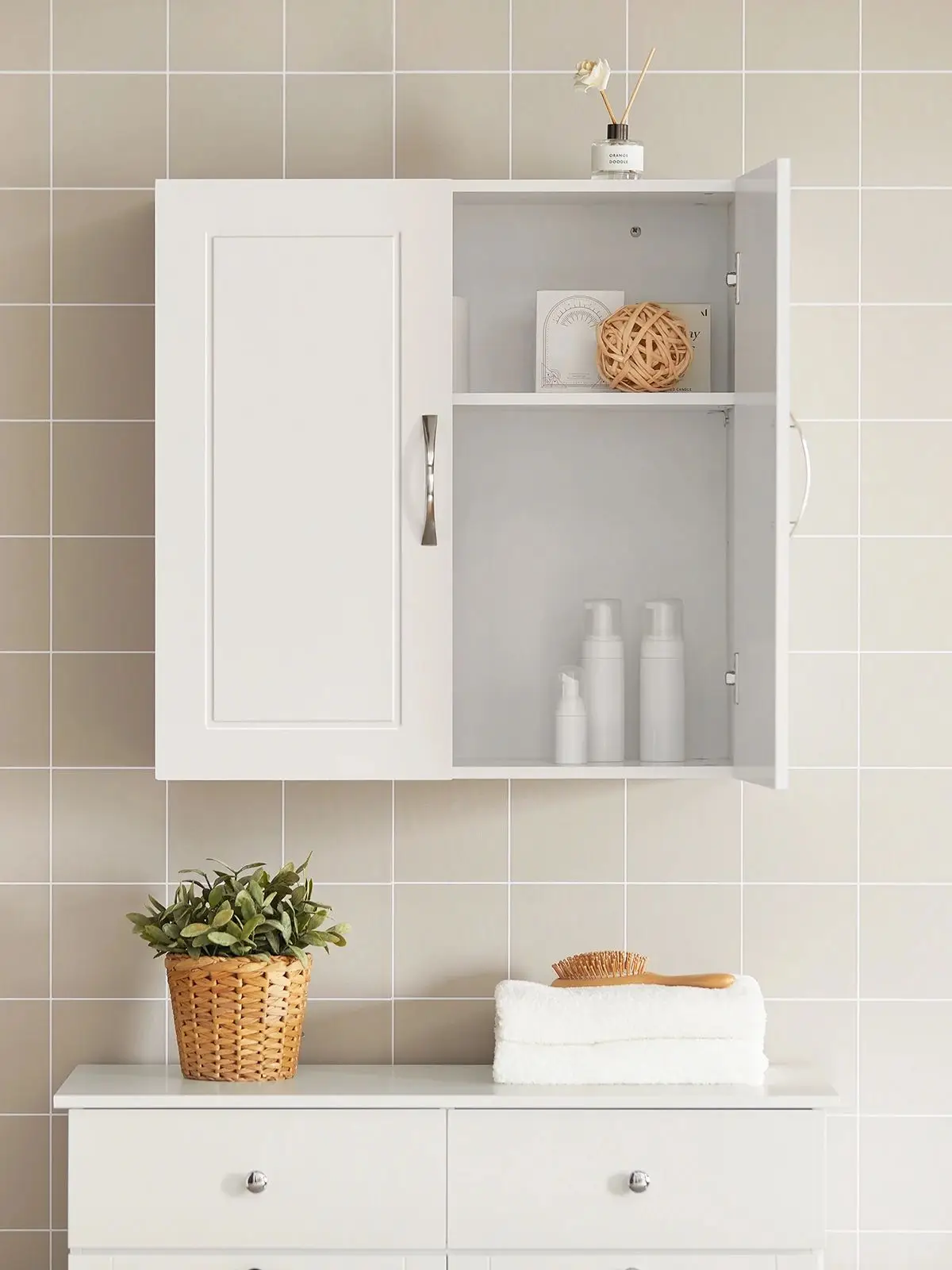 SoBuy FRG231 Hängeschrank Hängend Wandschrank mit Verstellbarem Regal Für Bad, Küche, Wohnzimmer BHT ca: 60x60x30cm