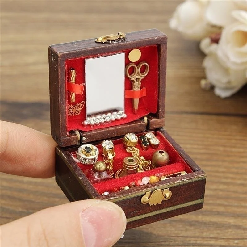 1/12 Dollhouse Miniatures Jewelry Box Creative Doll House Accessory Room Decor Mini Desktop Craft Ornament Household Supplies