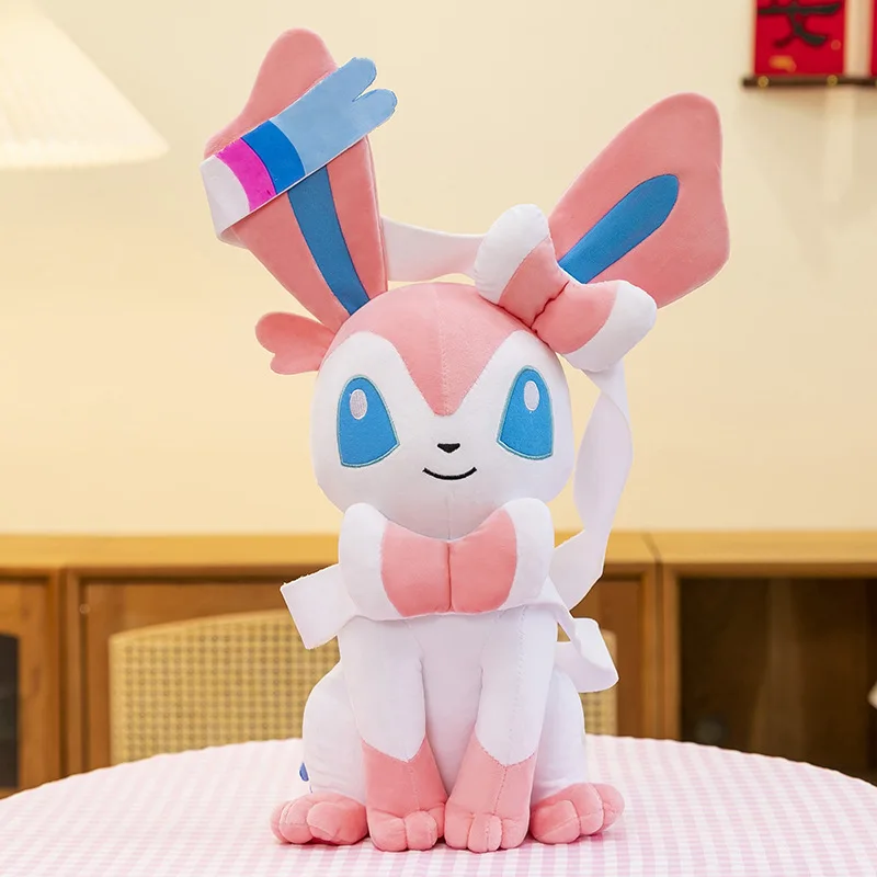 Kawaii Fluffy Eevee Plush Toy Pokemon Stuffed Doll Large Cute Fairy Animal Soft Toy for Kids Birthday Xmas Gift Perfect Present