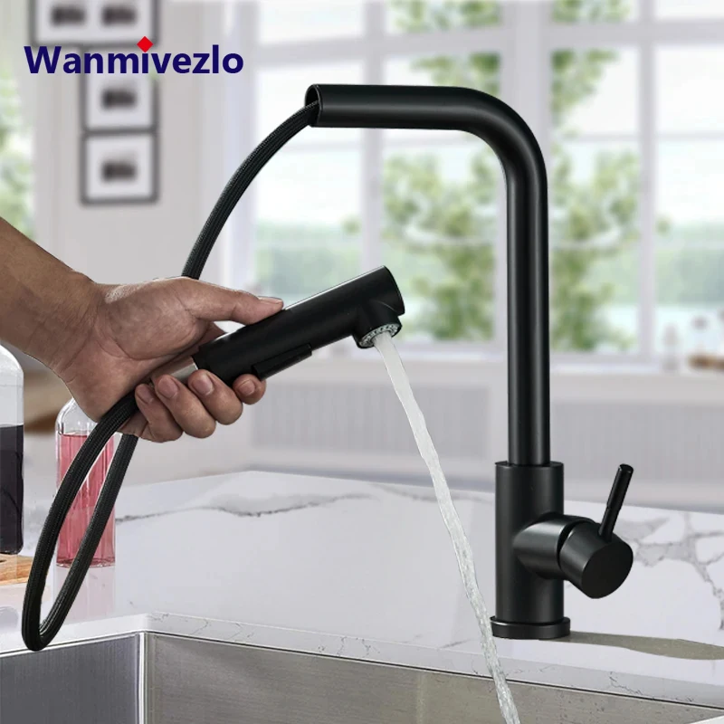 

Black 360° Rotation Stream Sprayer Nozzle Stainless Steel Kitchen Sink Hot Cold Taps Kitchen Faucet Deck Mounted Mixer Tap