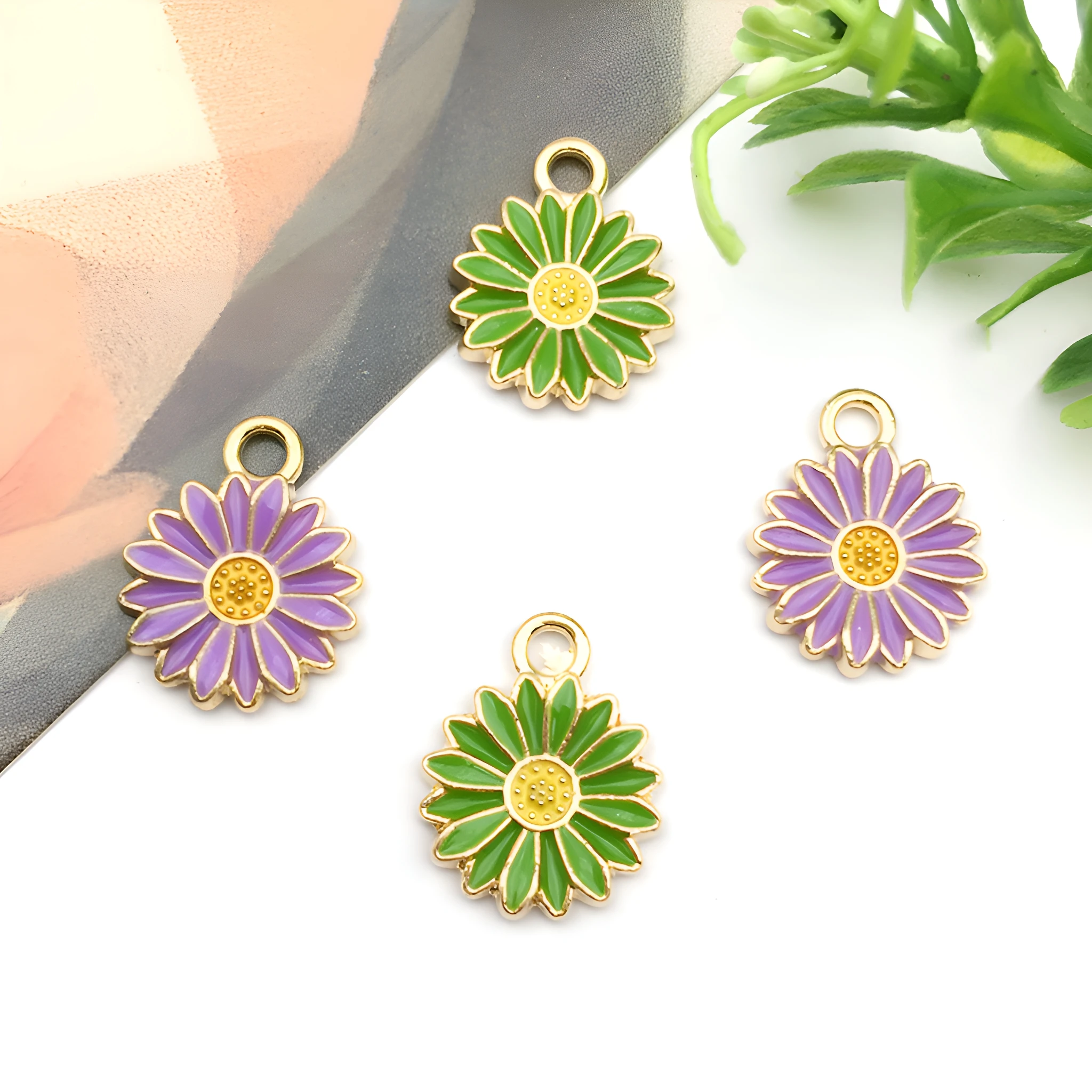 【10/14pcs Chrysanthemum Set】Vibrant Enamel Flower Charms (7 Colors) - Create Stunning DIY Necklaces/Bracelets/Earrings
