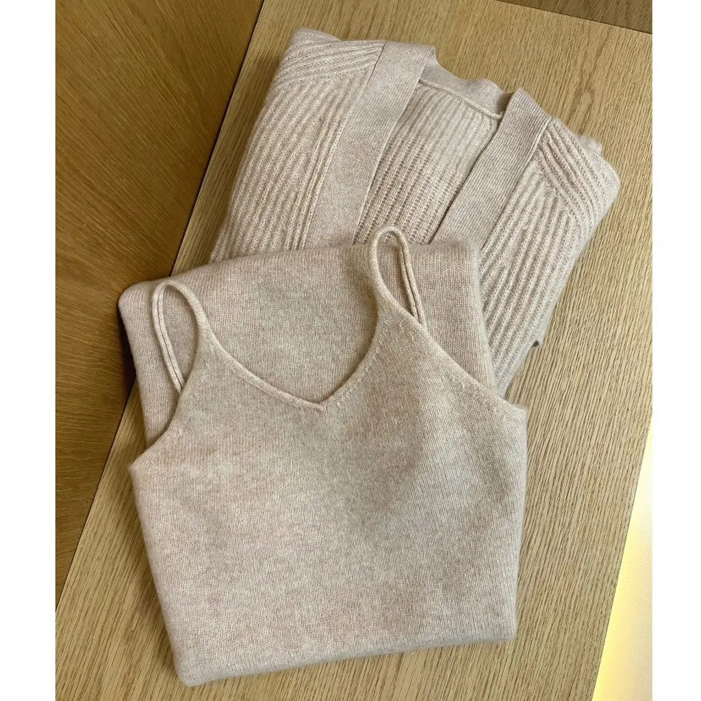 

JILL Big Sister Soft Long Knitted Cardigan Women's Wool Sweater with Sling Long Skirt Lazy Style Fashionable Casual Wear