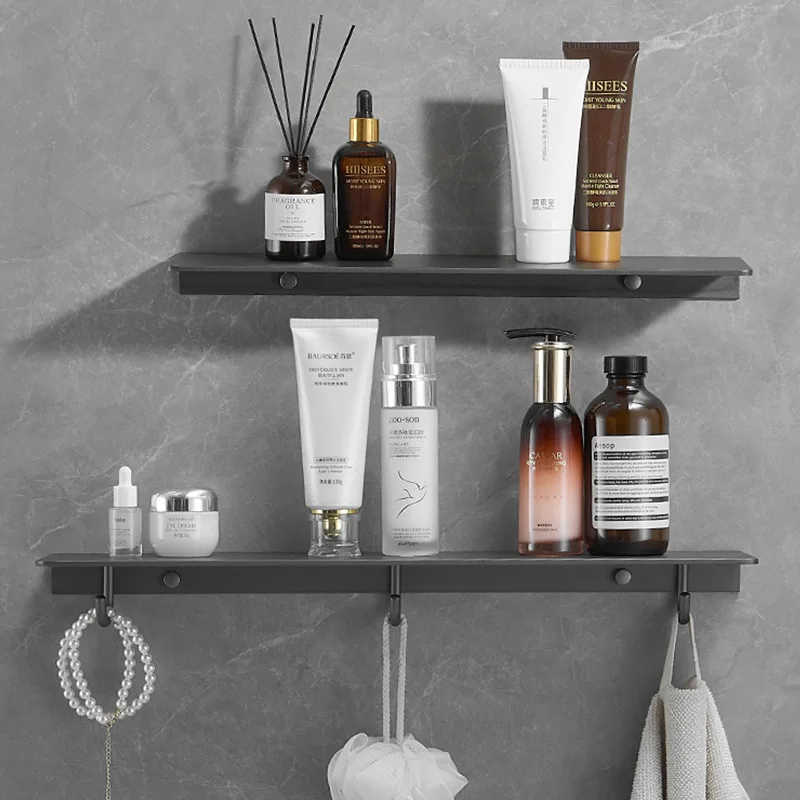 Aluminum Alloy Punch-Free Bathroom Shelves Wall Mounted Dressing Table Storage Rack Multifunctional Restroom Organizadores Frame