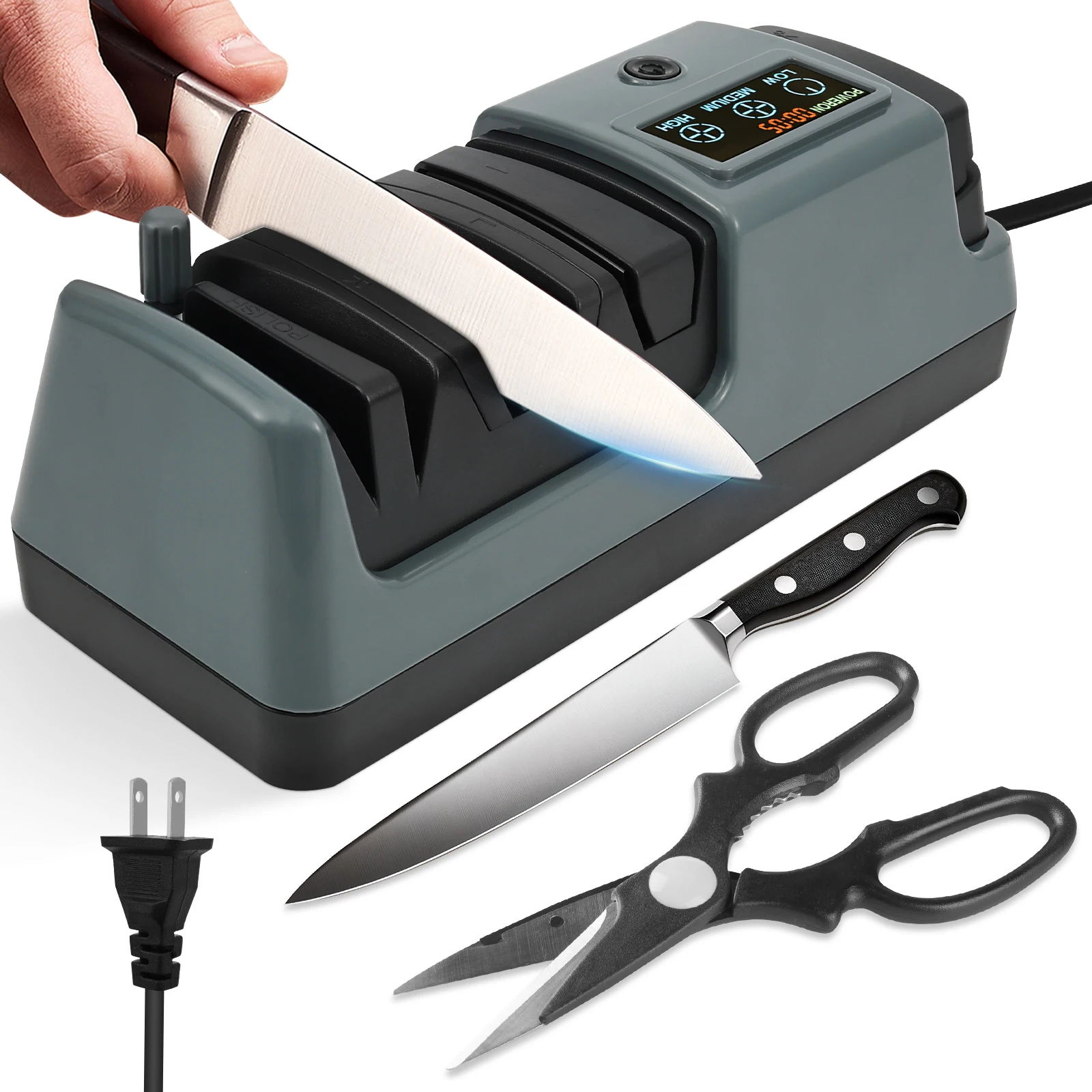1Pc Electric Knife Sharpener Multifunctional Electric Knife Sharpener 3 Rotational Speed Adjustable Knife Sharpeners for Kitchen