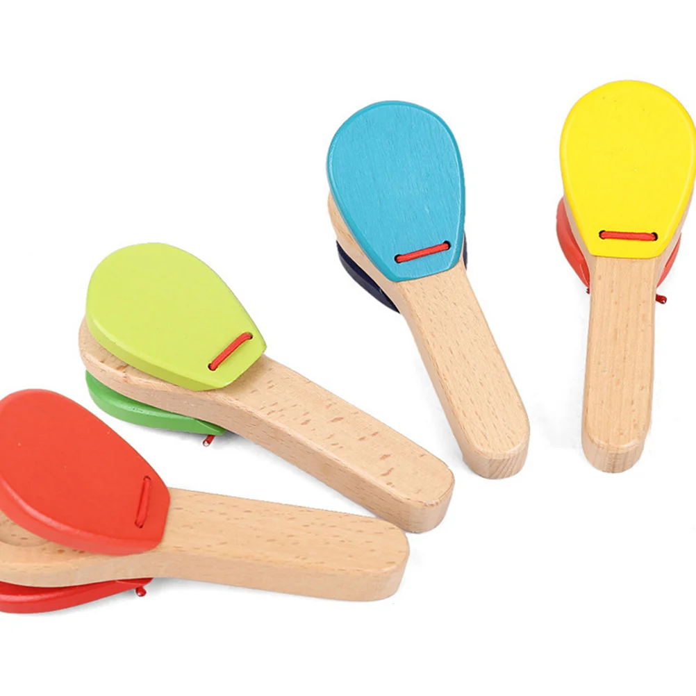 Castanholas de madeira alça longa mão clappers para crianças instrumentos de percussão leve instrumento musical para crianças