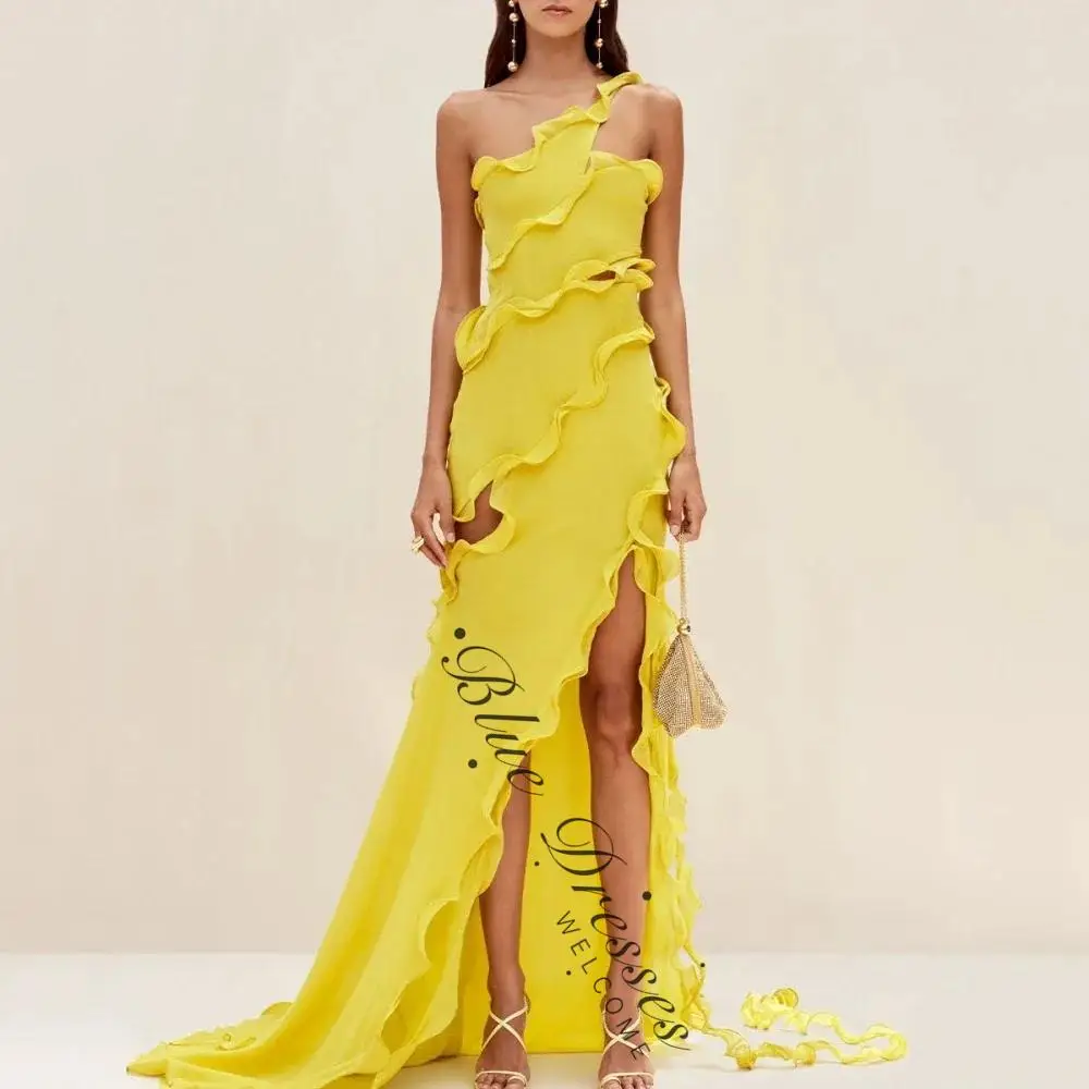 

customized Sexy Women's Prom Dress Beach One Shoulder Chiffon Evening Gown Split Backless Party Dress New Arrival فساتين