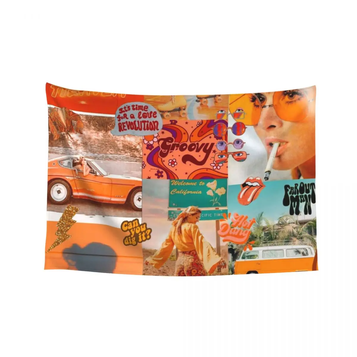 

Orange 70s Groovy Collage Tapestry Carpet On The Wall Wall Decorations House Decoration Aesthetic Room Decors Tapestry