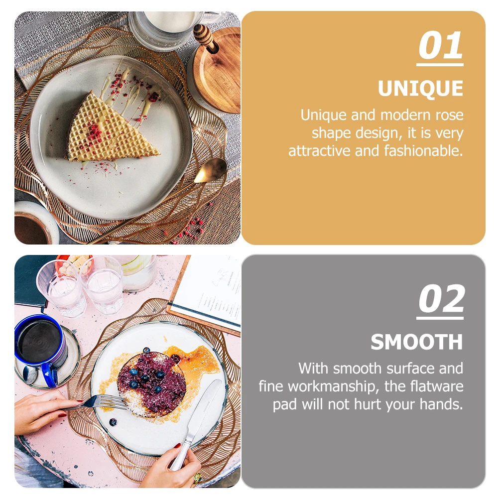 

2 Pcs Hollow Placemat Heat Insulation Dinnerware Pad Flatware Table Household Rose Shape Plate