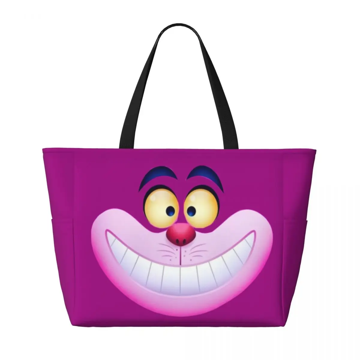 Custom Smiling Cheshire Cat Beach Tote Bag Women Alice In Wonderland Big Compartment Beach Gym Travel Bags