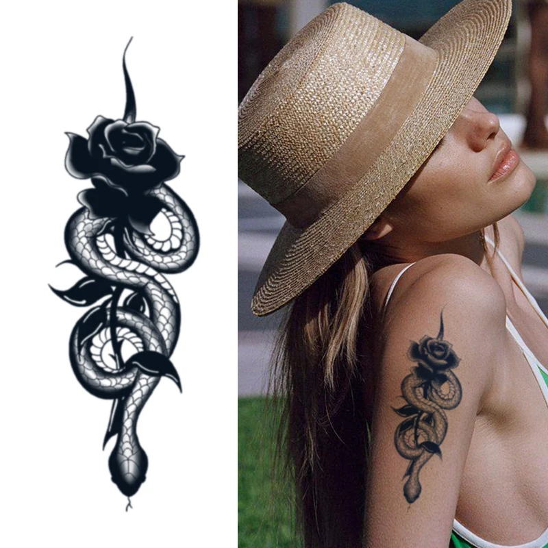 1Pc Summer Snake Flower Temporary Tattoos Sticker Waterproof Cool Dark Style Unisex Water Transfer Fake Tattoo Women Accessory