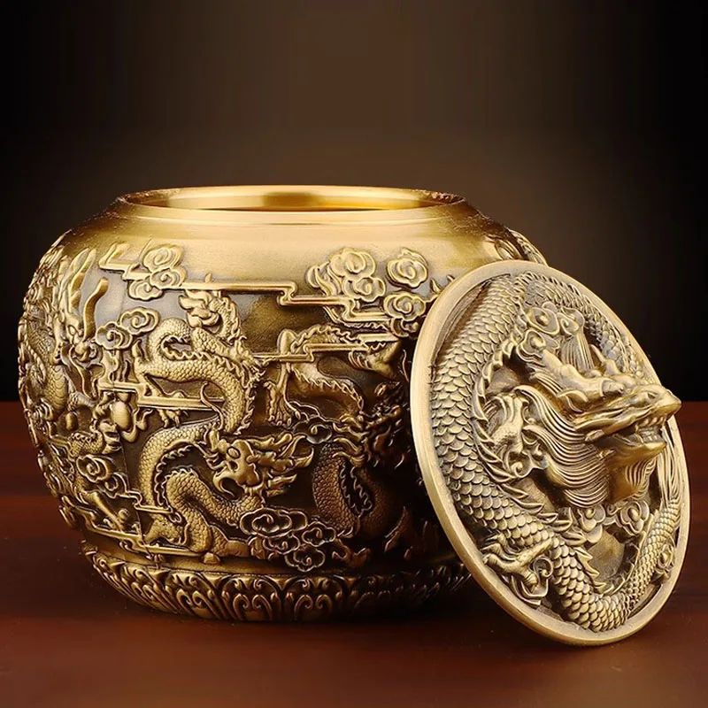 Chinese Style Brass Animal Cow Pattern Sealed Tea Can, Portable Travel Mini Storage Furnishings Office Decor Copper Tea Box, 1Pc