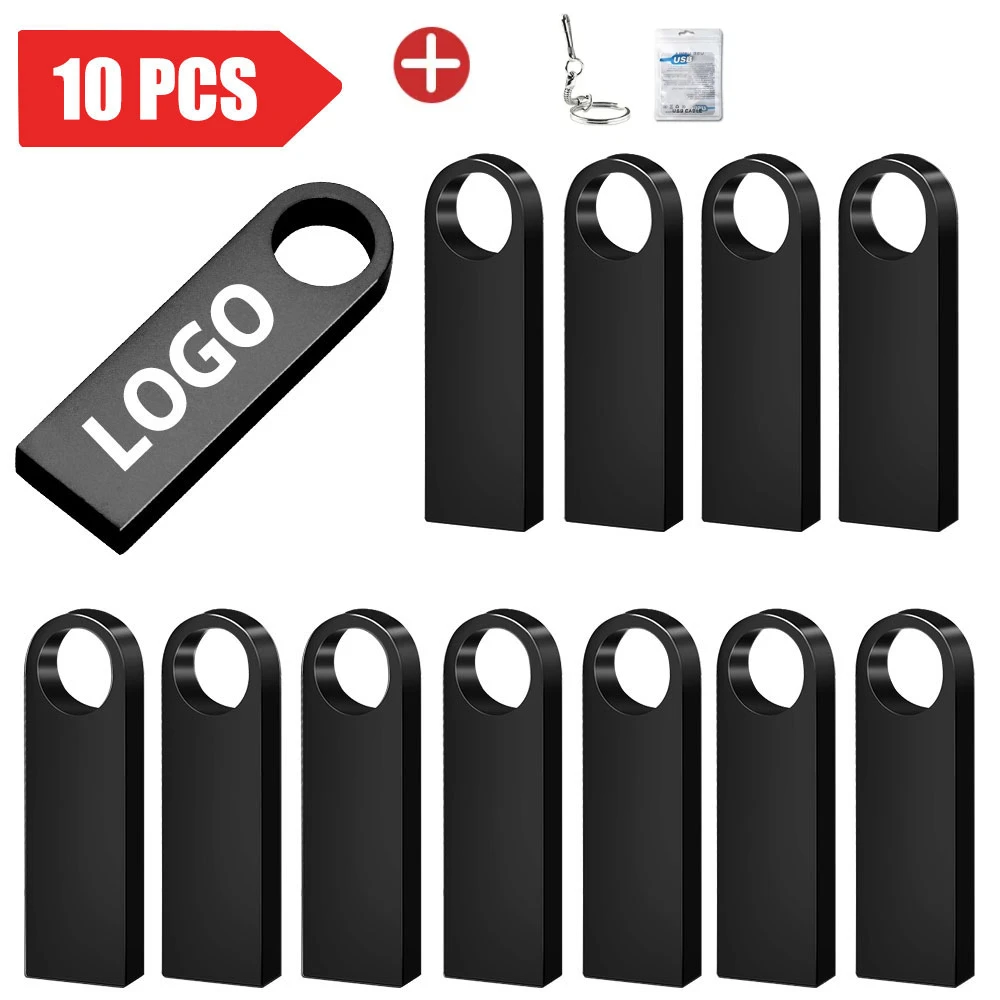 

10PCS/LOT Free Custom LOGO USB Flash Drive 2.0 High Speed Pendrive 128GB 64GB 32GB 8GB Pen drive Metal Usb Sticks With Key