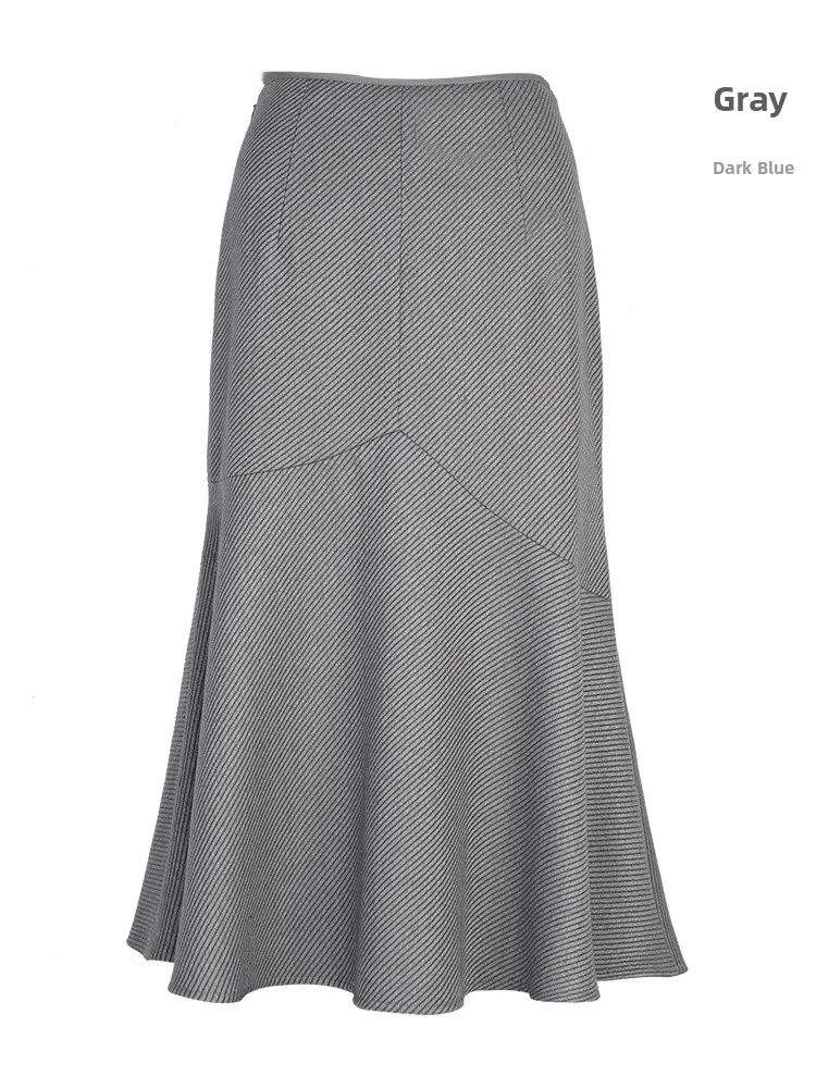 

Australian Woolen Skirt High Waist Faionable ey Fi Tail Long Dr Versatile Spring Autumn Women's Mid-Thigh Skirts