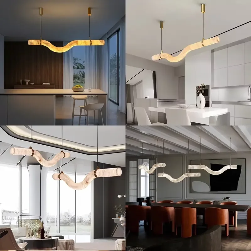 Simple Small Chandelier Natural Marble Alabaster Lighting for Dining Room Bedroom Study Bar Luxury Modern Ceiling Lamp