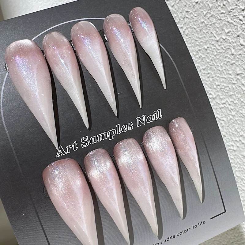 Handmade Long Dragon Shape Claw Press On Nails 10PCS Short Cat Claws Acrylic False Nail Stickers Rhinestone Fake Nail With Glue