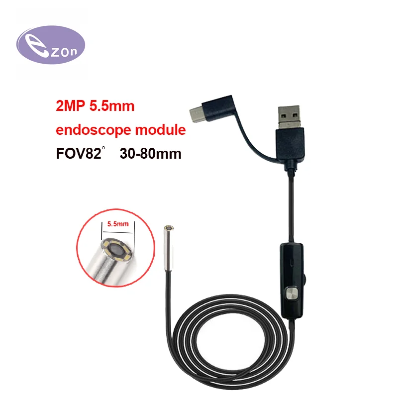 2MP1080P high-definition endoscope diameter 5.5mm pipe auto repair inspection using OV2760 USB camera 3.5m 3 in 1 cable