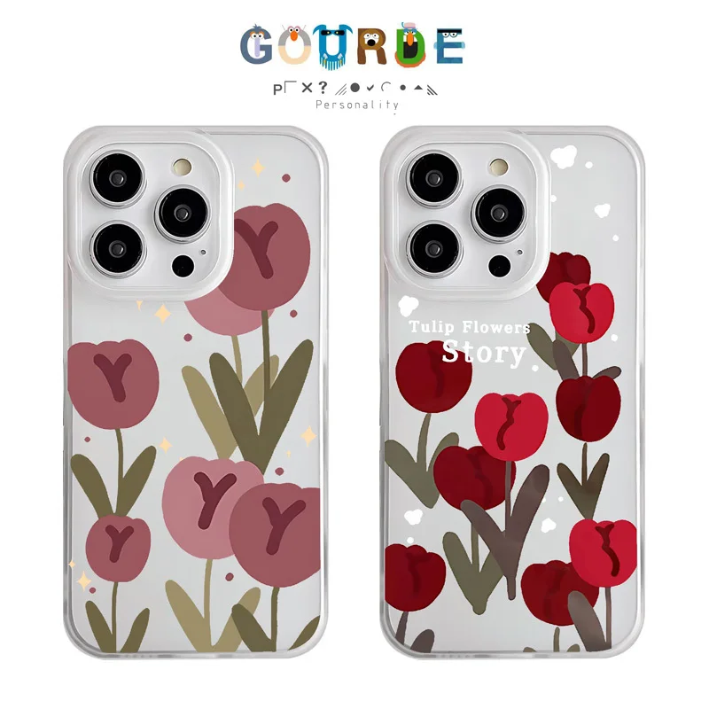 

Gourde Aesthetics Casing Tulip Flower Clear Frosted Case for Iphone 16 15 14 12 13 11 Pro Max IP 7 8 Plus Iphon X XS XR Xs Max