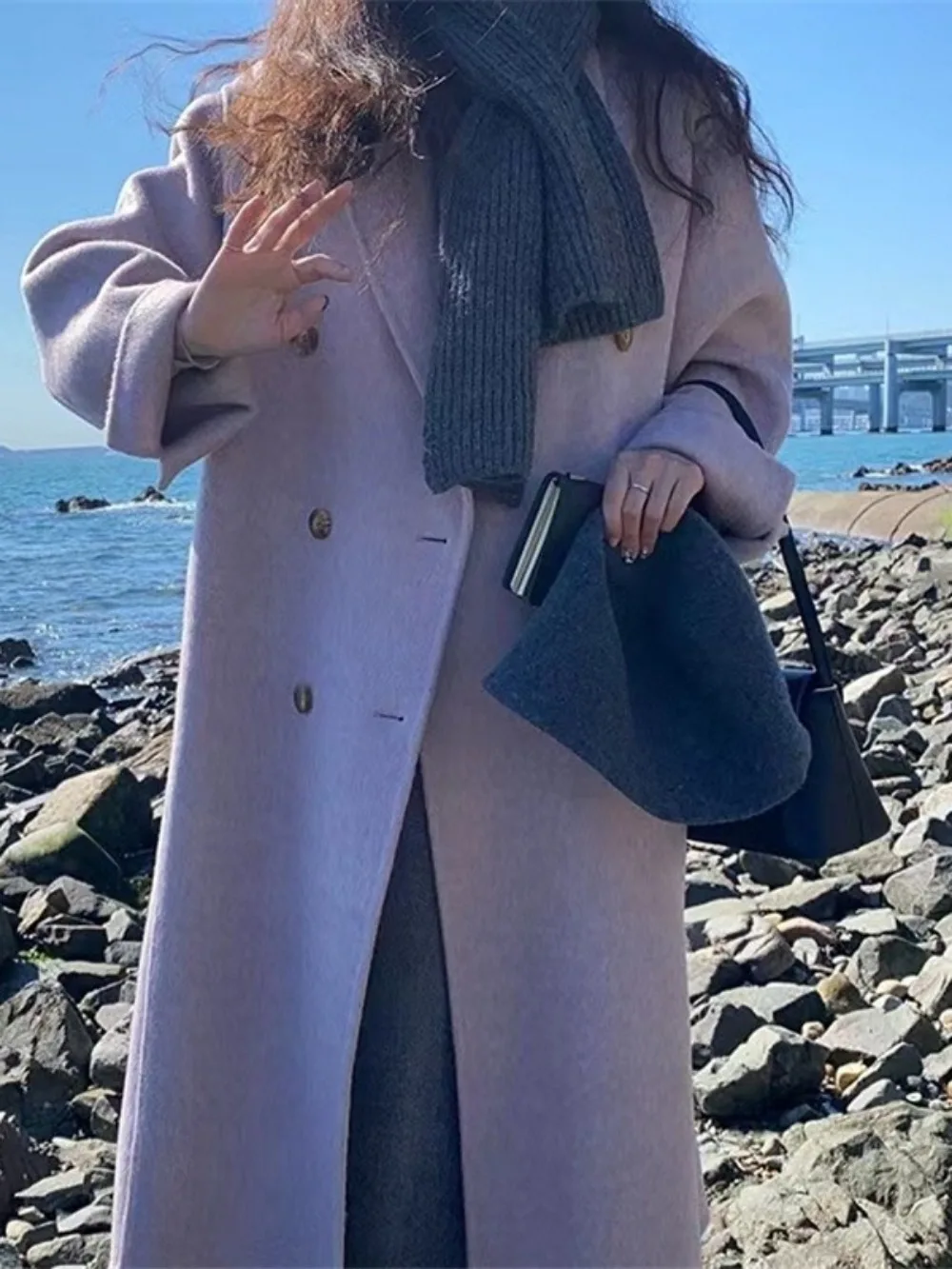 2024 Autunno Inverno Nuovo Casual Cappotto di Lana Delle Donne Doppio Petto Delle Donne Double-sided Cintura di Lana Cappotto Allentato Caldo Giacca