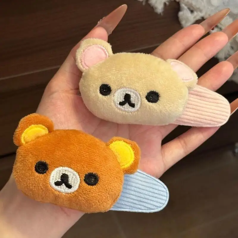 귀여운 만화 캐릭터 리락쿠마 코리락쿠마 플러시 헤어핀 창의적이고 달콤한 사랑스러운 앞머리 사이드 BB 클립 친구 생일 크리스마스 선물