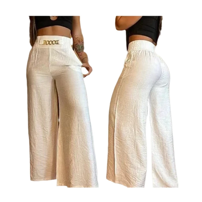 Pantaloni a gamba larga a vita alta Pantaloni larghi dimagranti in metallo Bell Bot Pantaloni casual da donna Colore puro Donna Faion Gamba dritta Lo...