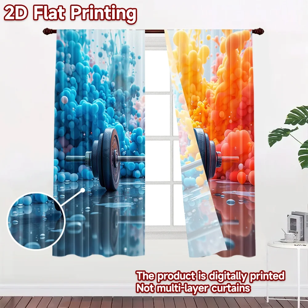 2D flat 2pcs Curtain Modern Minimalist Style Color Splash Dumbbell Digitally printed polyester, colorfast Family Party