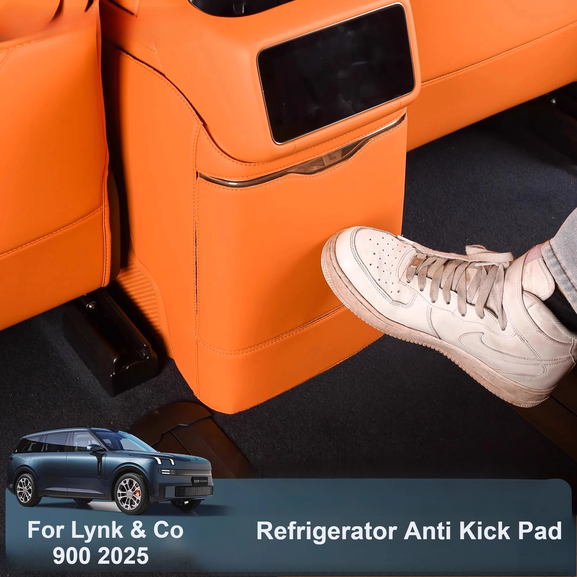 For Lynk Co 900 2025 Refrigerator Anti Kick Pad with Garbage Leather Wrapped Second Row Refrigerator Protective Cover