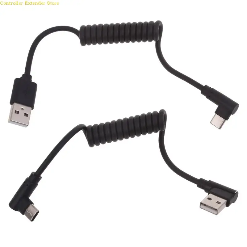 90 Degree Coiled USB to Type C Cable, USB to USB C Cable Scalable Spring Type C Charging Cable for Phone Laptop