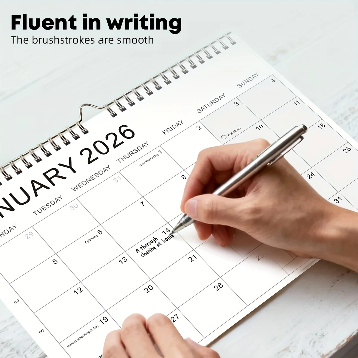 قطعة واحدة من تقويم المخطط الأسبوعي 2026-2027 - عرض لمدة 52 أسبوعًا مع علامات تبويب شهرية وقمر كامل وعلامات القمر الجديد، تخطيط من الاثنين إلى يوم الأحد