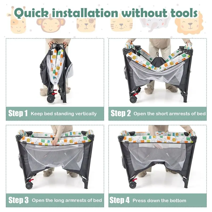 حزمة وتشغيل 5 في 1، نائمة بجانب السرير للأطفال مع سرير، سرير متعدد الوظائف بجانب السرير من حديثي الولادة إلى الأطفال الصغار، حفاضات على شكل أمريكي تشان
