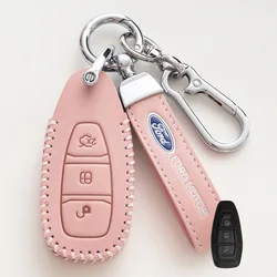 Leather Car Smart Key Case Cover Shell For Ford Focus 3 4 ST Mondeo MK3 MK4 Fiesta Fusion Kuga Ecosport Protect Fob Accessories