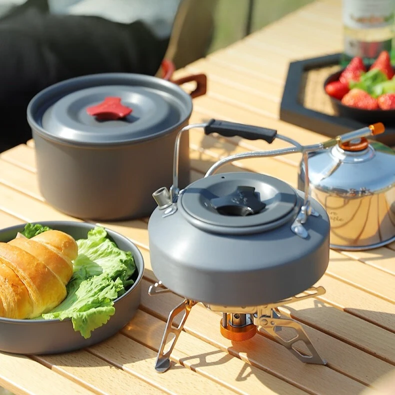 

Camping Set of Pots and Pans for 2-3 People, Kettle and Tableware, Outdoor Camping Full Set of Equipment, Picnic