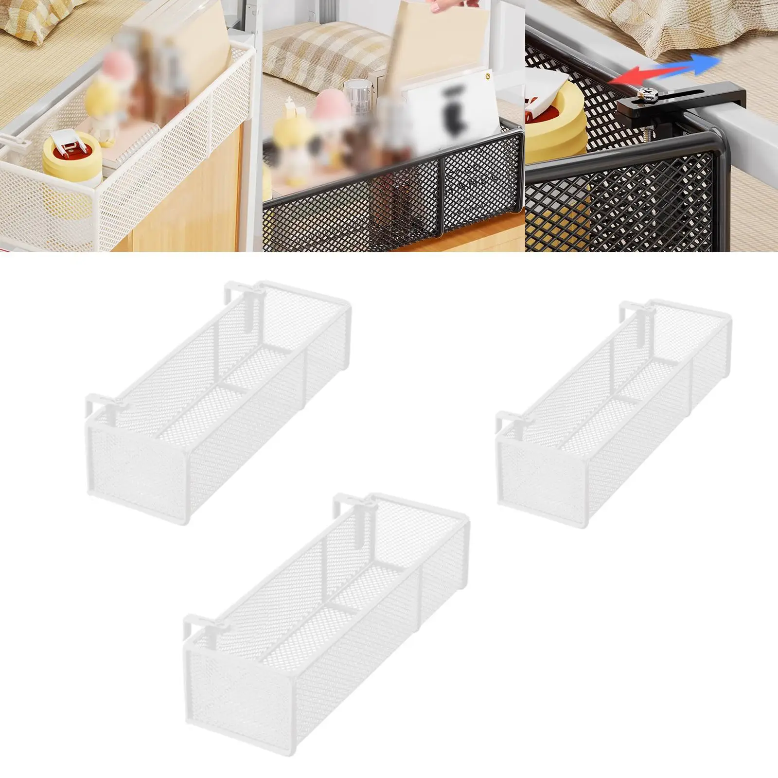 

Bedside Hanging Storage Basket Versatile Bedside Shelf Rack for Home Office Remote Control Dorm Bed Rails Magazine Accessories