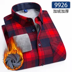 Camisa xadrez de manga comprida masculina, velo grosso, sem engomar, slim fit, moda casual, plus size, 7XL, 8XL, outono, inverno