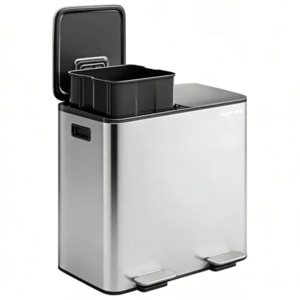 2x10.6 Gal Dual Kitchen Trash Can Fingerprint Proof Stainless Steel