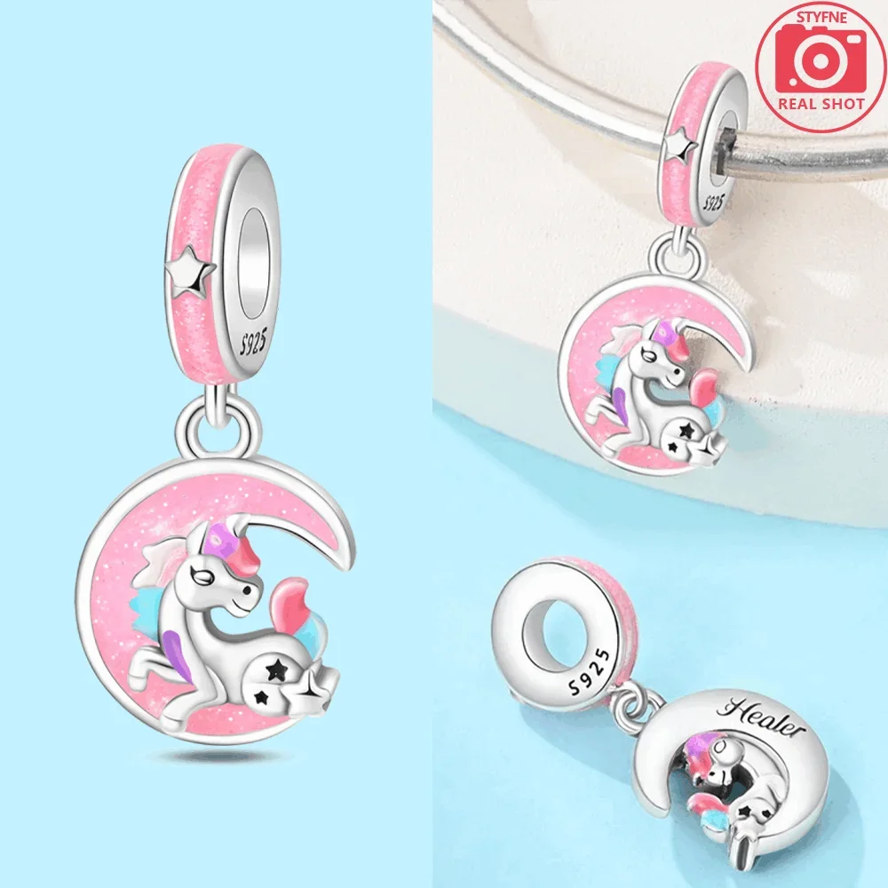 Unicorn Pegasus Rainbow Dangle Silver Plated Charm for Bracelets