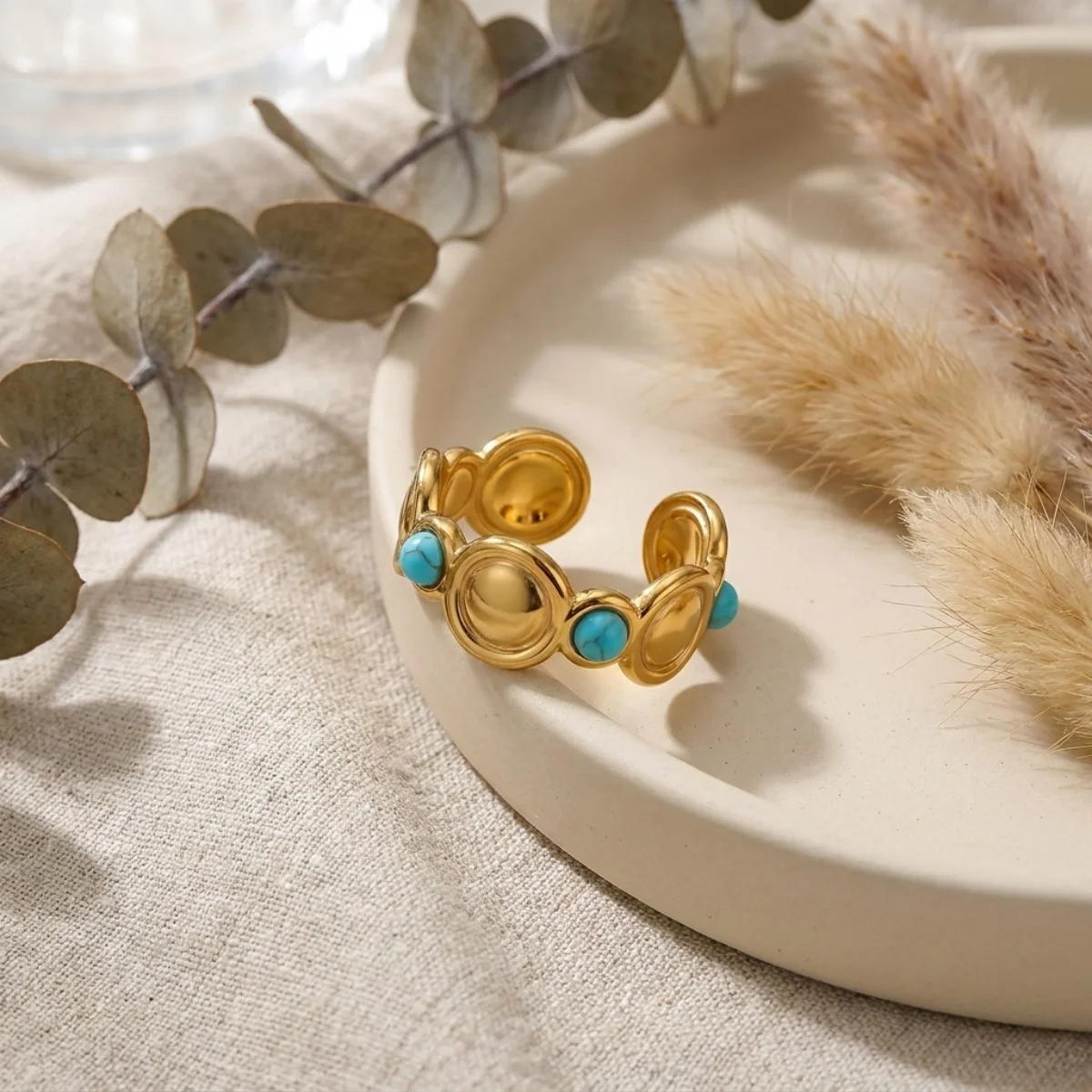 Edelstahl Blau Naturstein Geometrische Fingerringe für Damen und Herren Französischer Vintage Sonnenblumen-Blatt Runder Ovaler Ring Schmuck – Detail 32