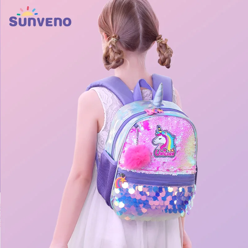 Sunveno Children's Backpack for Girls Pre-School Bag for Kindergarten Elementary - Reversible Sequin,Unicorn ,Lightweight Gift