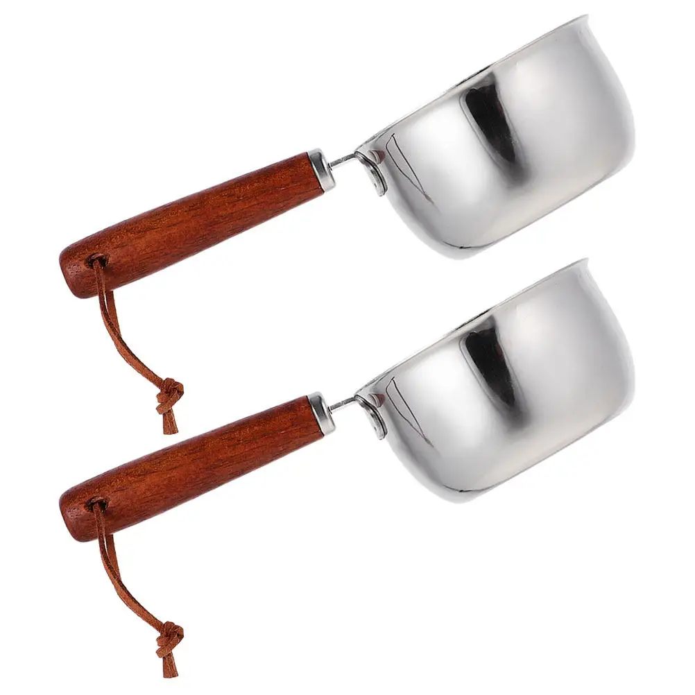 2 ollas pequeñas de acero inoxidable para cocinar aceite, leche, mantequilla, freír, cocinar al vapor - Mini olla portátil con asa