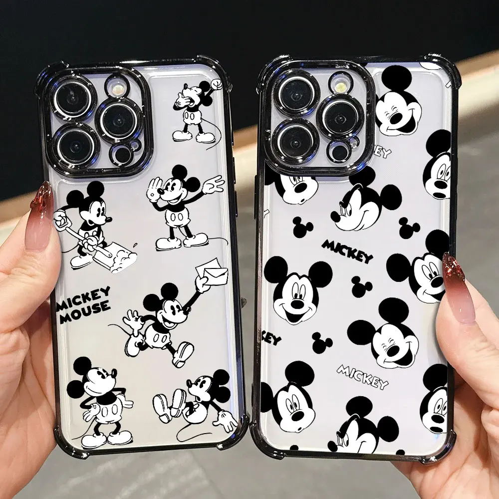 

Black White Minnie Mickey Shockproof Case For iPhone 17E 17 16 Pro 15 14 13 12 11 Pro Max 17 Air 16 E Plus Silicone Phone Cover