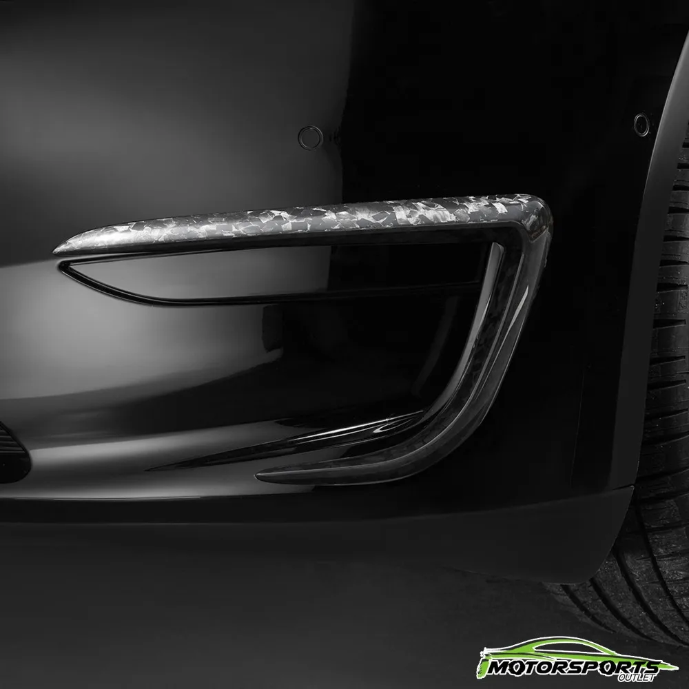 

Fit 19-23 Model 3/Y Forged Carbon Front Fog Light Trim Cover U-STYLE Black