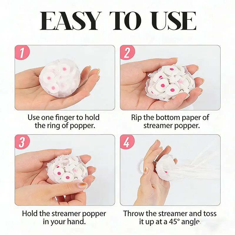10pcs White Streamers Poppers Romantic Hand Throw Confetti Streamers No Mess Wedding Decorations Paper Crackers Party Supplies