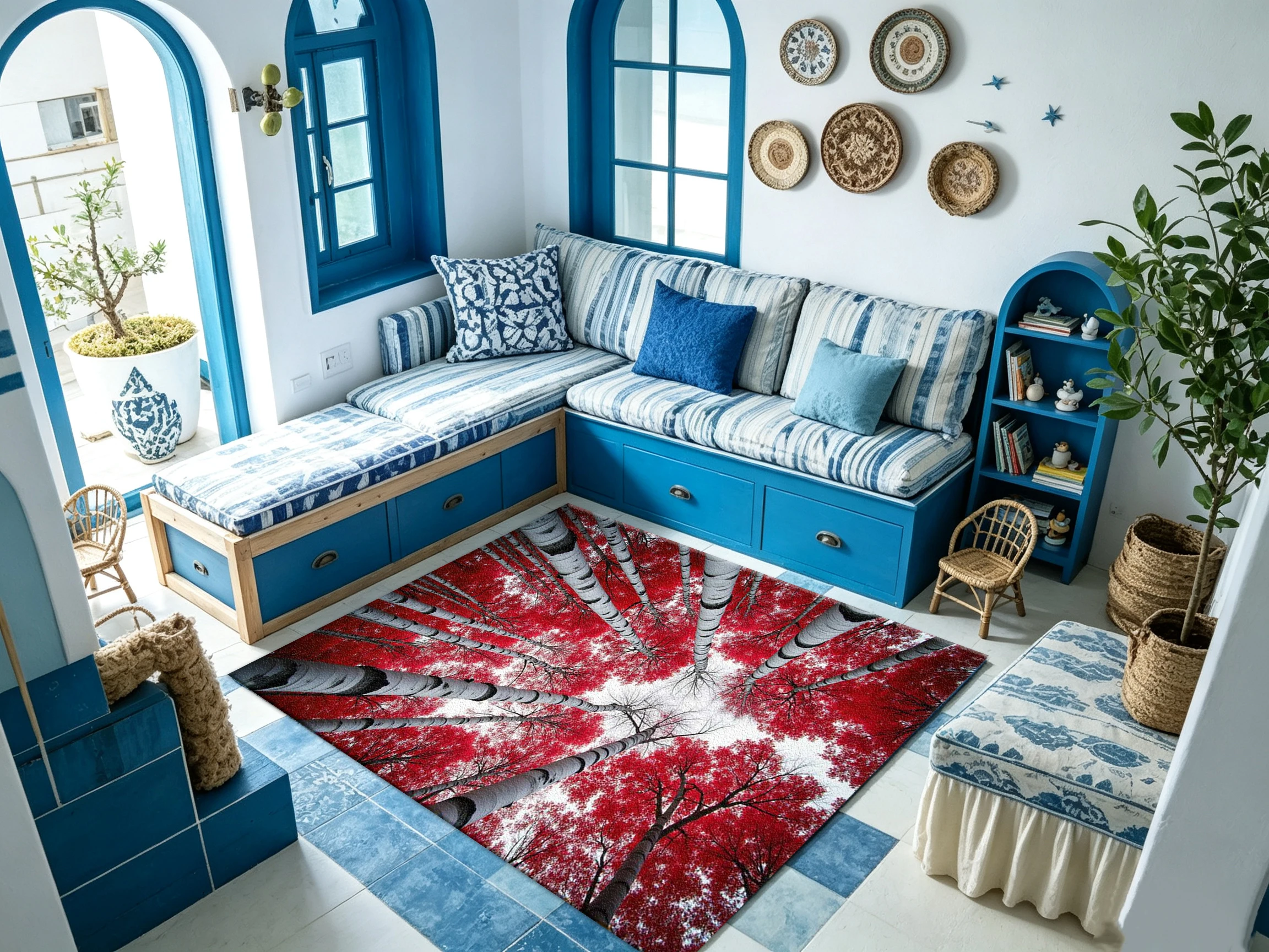 Red Leaf White Birch Forest Landscape Carpet Natural Scenery Home Carpet for Living Room Bedroom Home Decoration Use