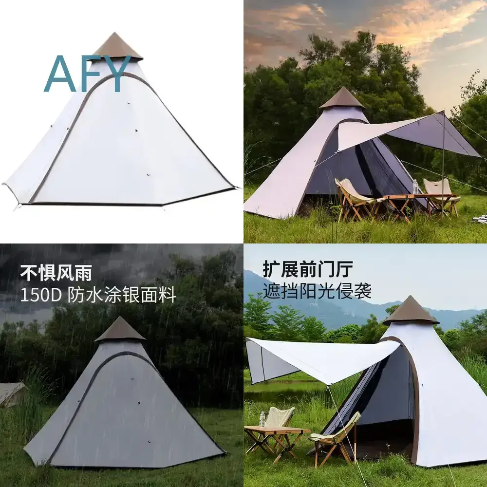 Tent for Outdoor Camping Exquisite Double Layer Thickened Portable Folding Indian Pyramid Tent for Aluminum Frame Lightweight