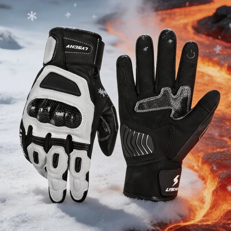 

Winter Goatskin Motorcycle Gloves Men Waterproof Warm Soft Genuine Leather Motorbike Riding Racing Black Road Team Gear